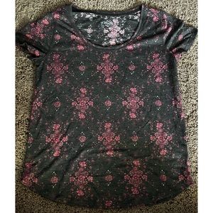 Gray with pink floral t-shirt